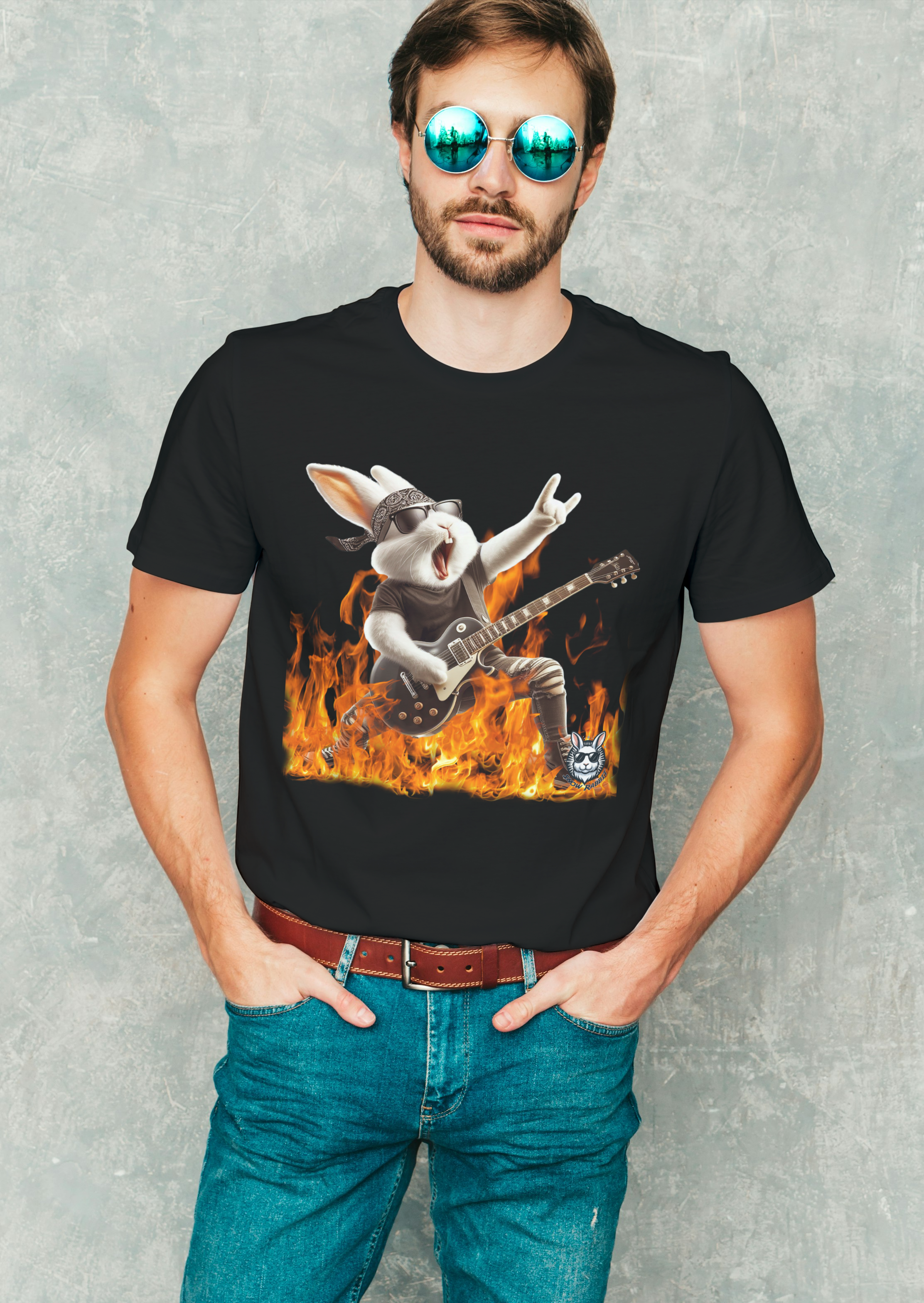 Snow Rabbit Rock and Roll-  Guitarrista- T-SHIRT-CLASSICA Adulto 