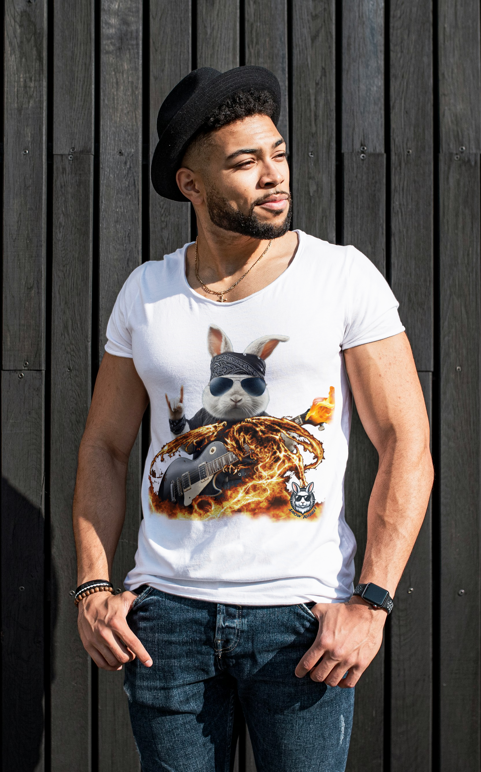 Snow rabbit Guitarrista - Camiseta CLÁSSICA  Adulto 