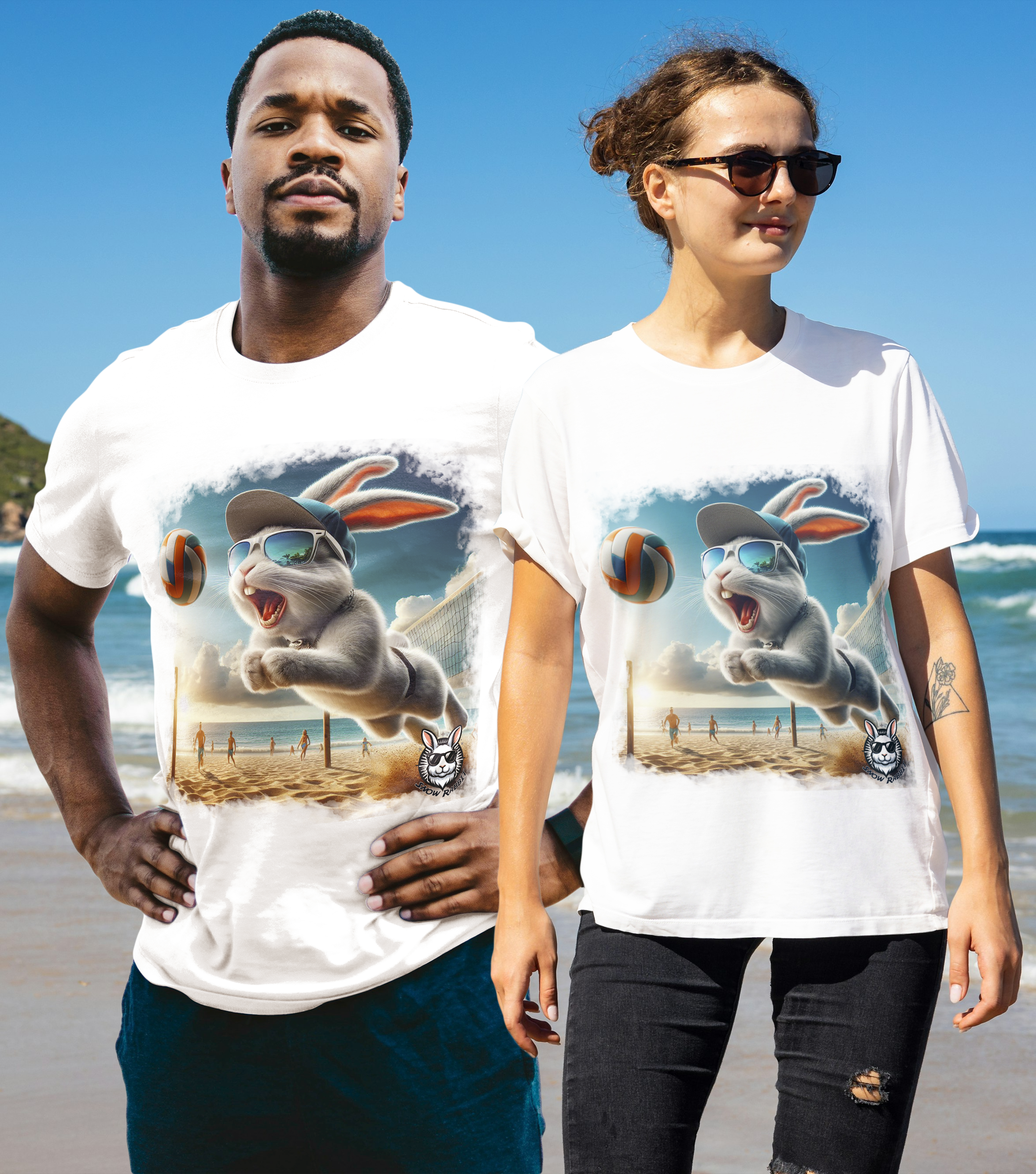 Snow Rabbit no Volei - Camiseta Clássica Adulto Unissex