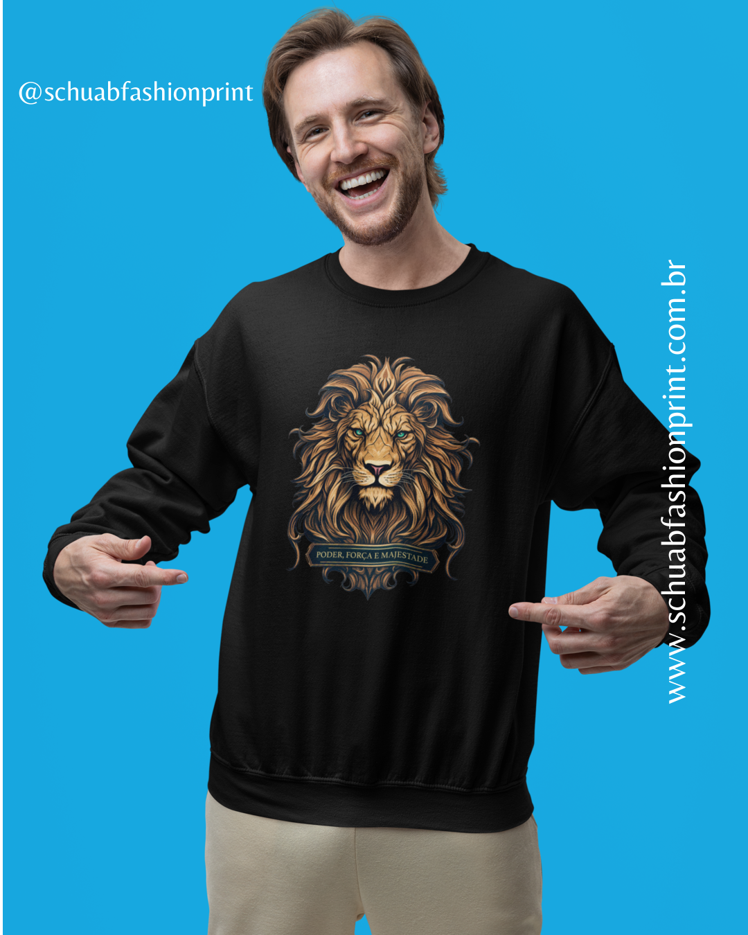 LEÃO PODER , FORÇA E MAJESTADE - MOLETON UNISSEX 