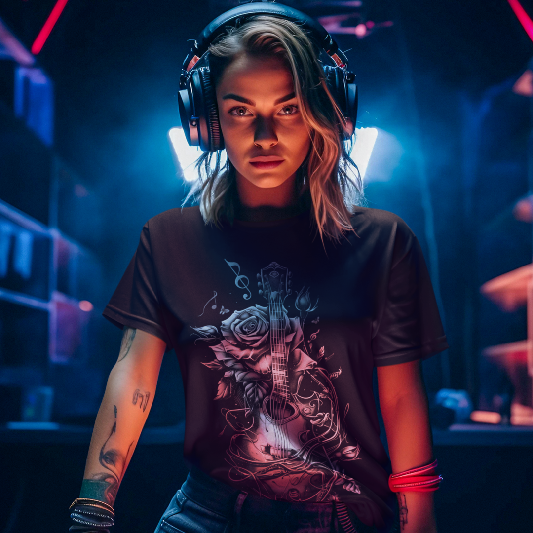 Camiseta Rosa e Violão