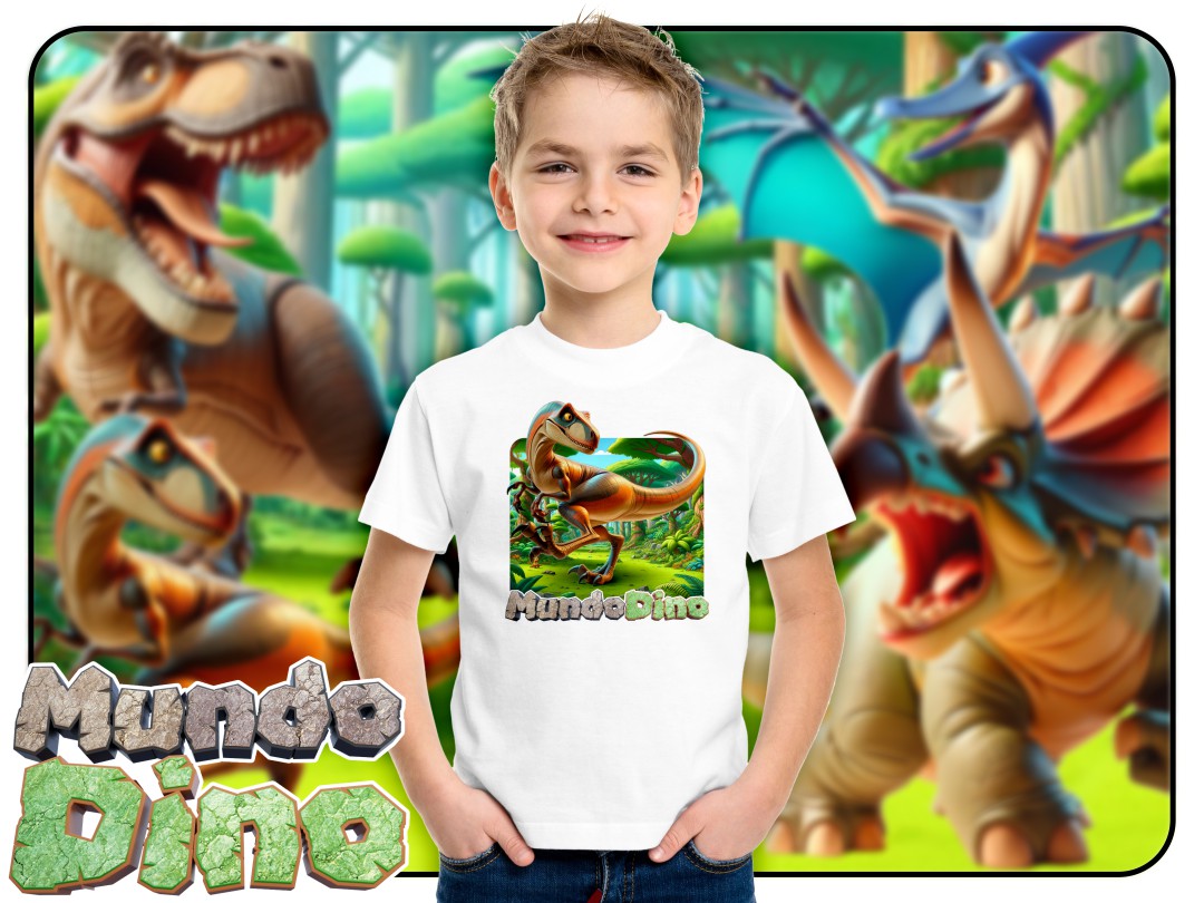 Nome do produto: Camiseta Infantil MundoDino Velociraptor Nº 10-14