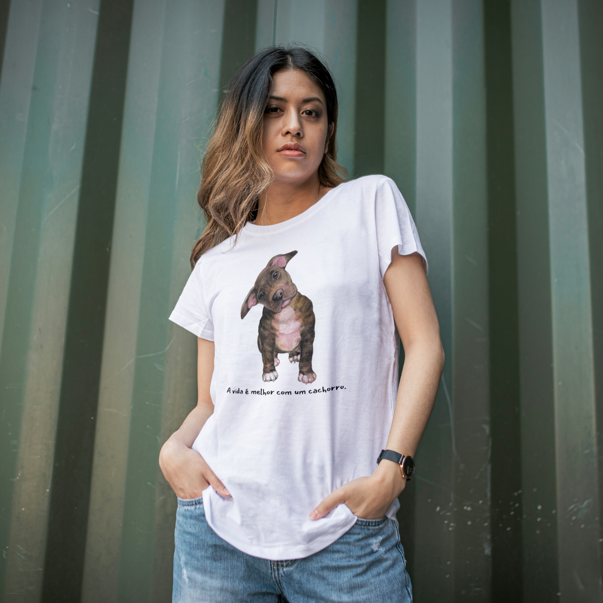 Camisa Feminina Baby Long Cachorro Pitbull Fofinho 