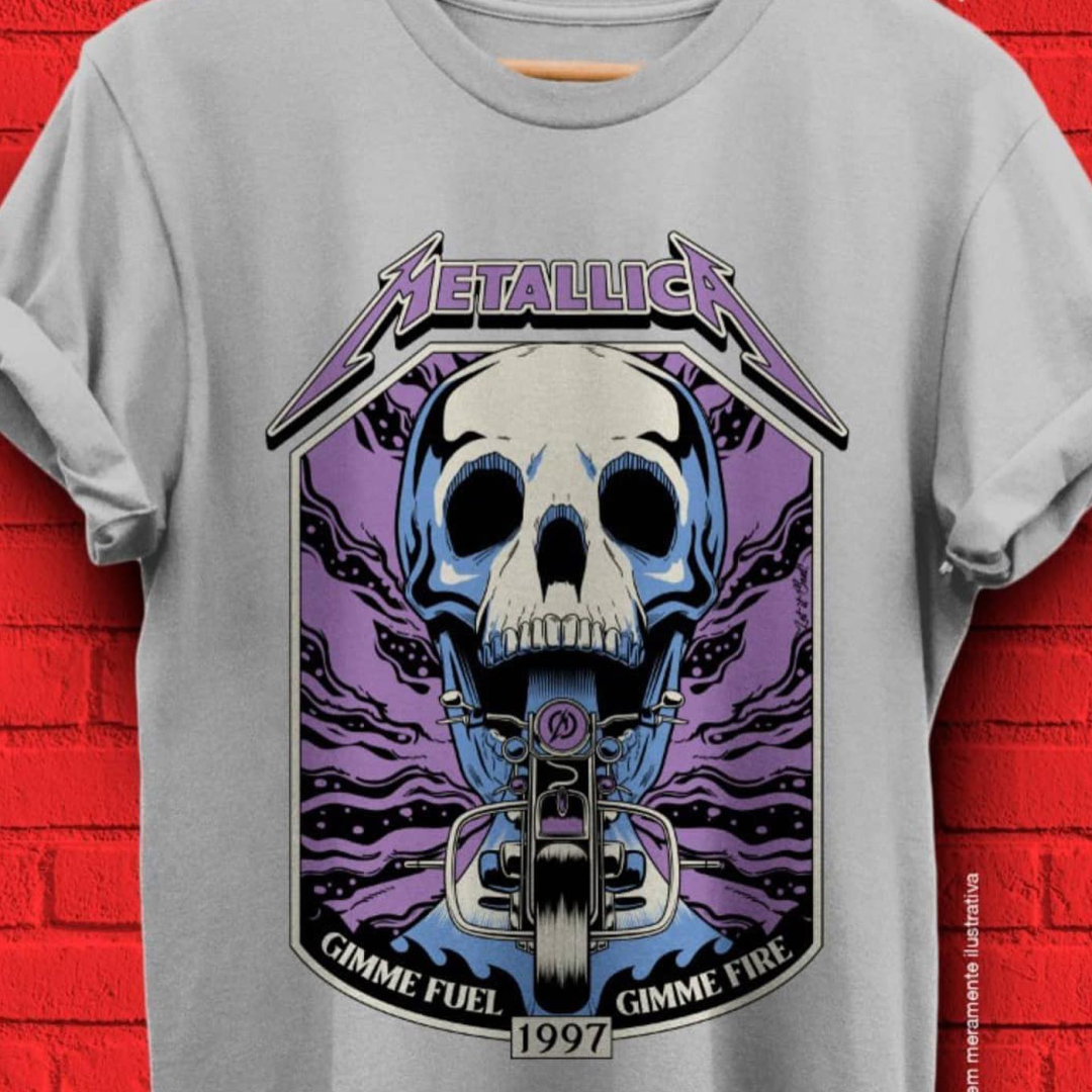T-SHIRT METALLICA GIMME FUEL ESTAMPA ROXA