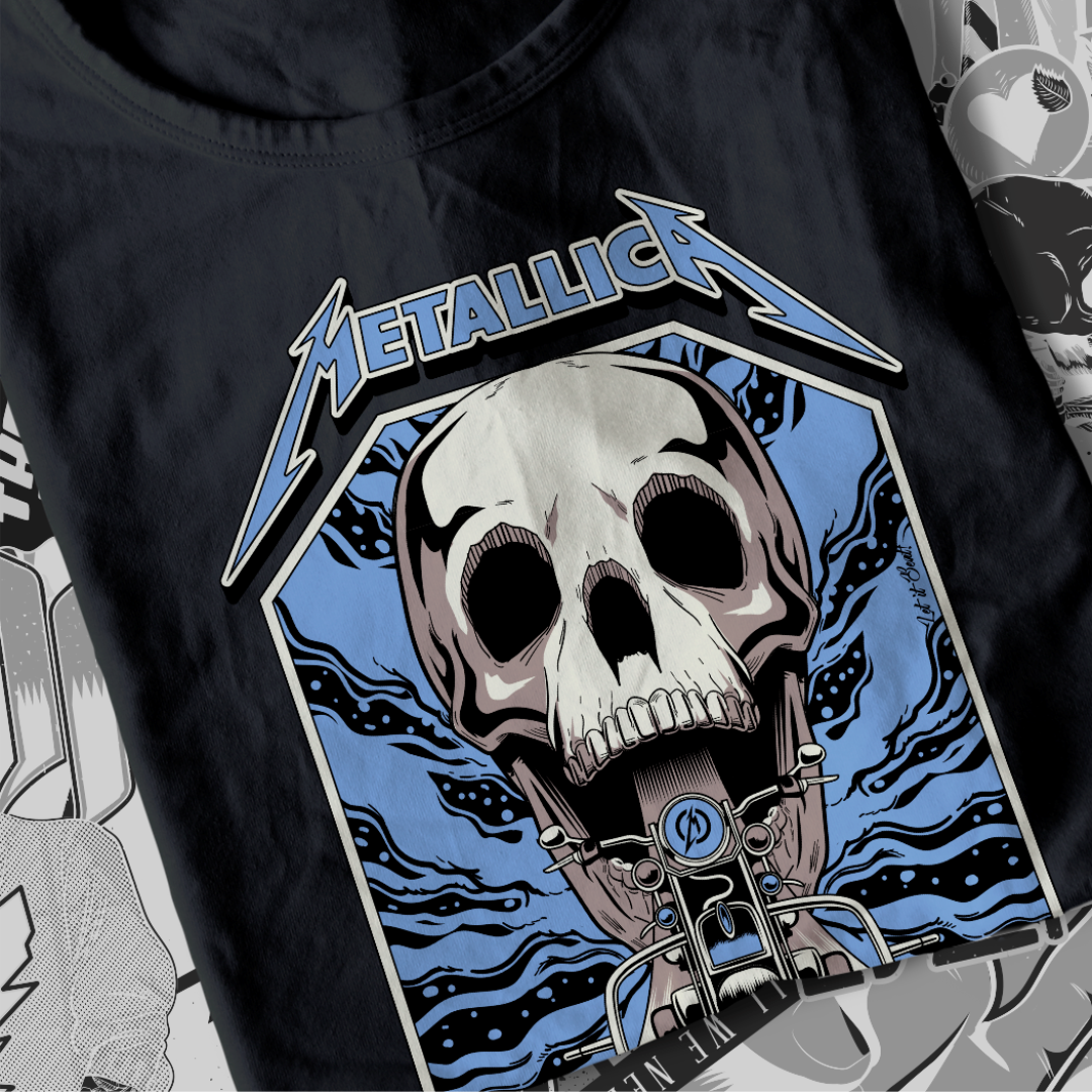 T-SHIRT METALLICA GIMME FUEL ESTAMPA AZUL