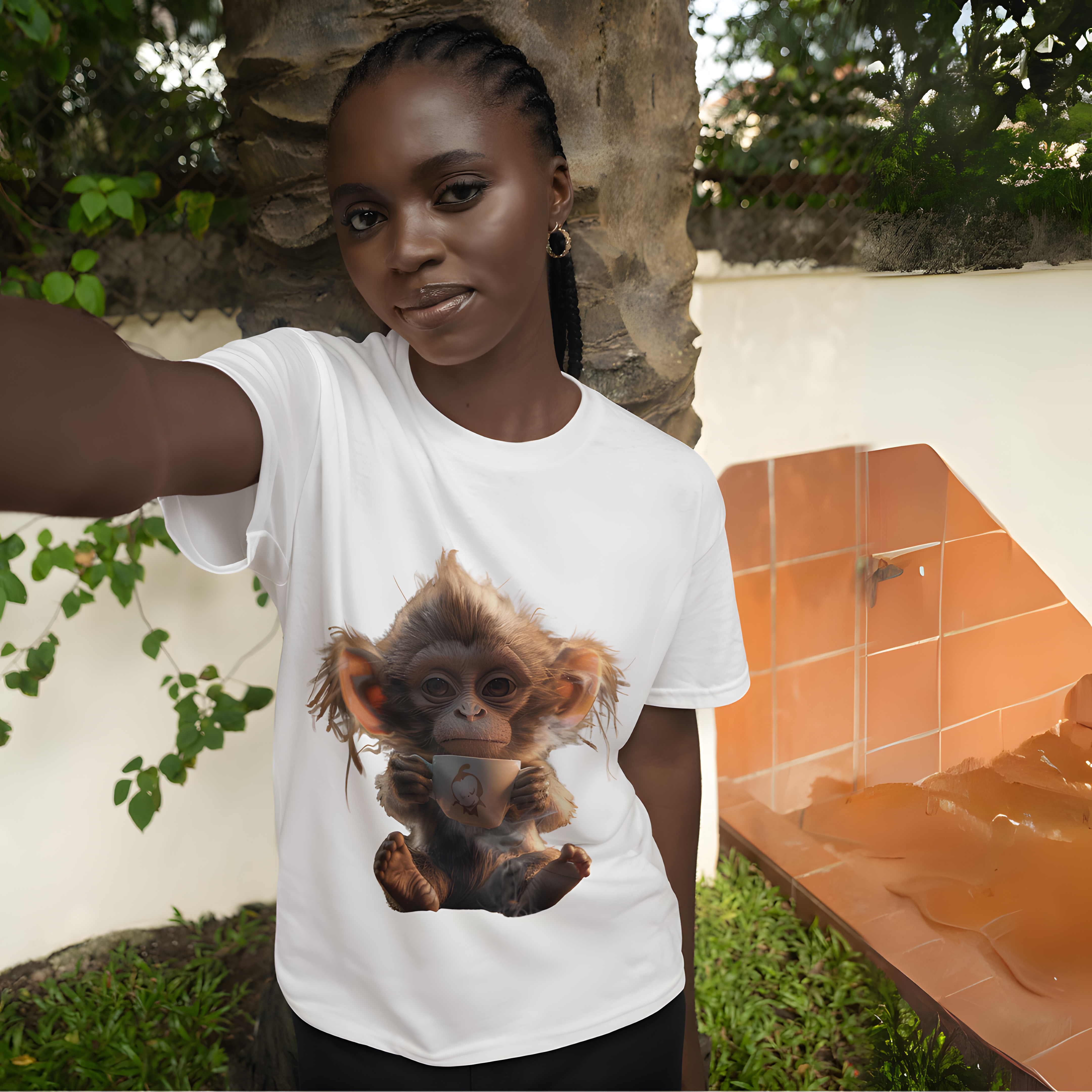 Camiseta Macaquinho Tomando Café