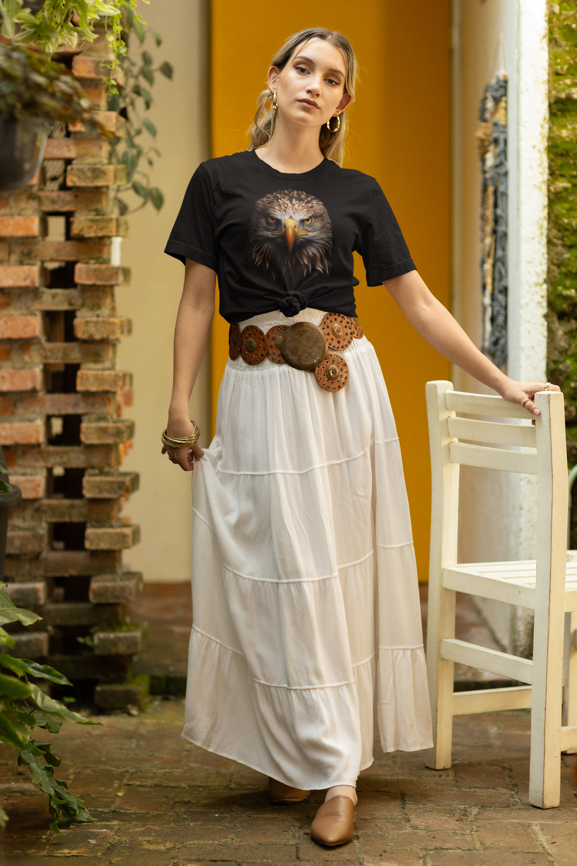 Nome do produto: Camiseta Preta Baby Look Águia Real