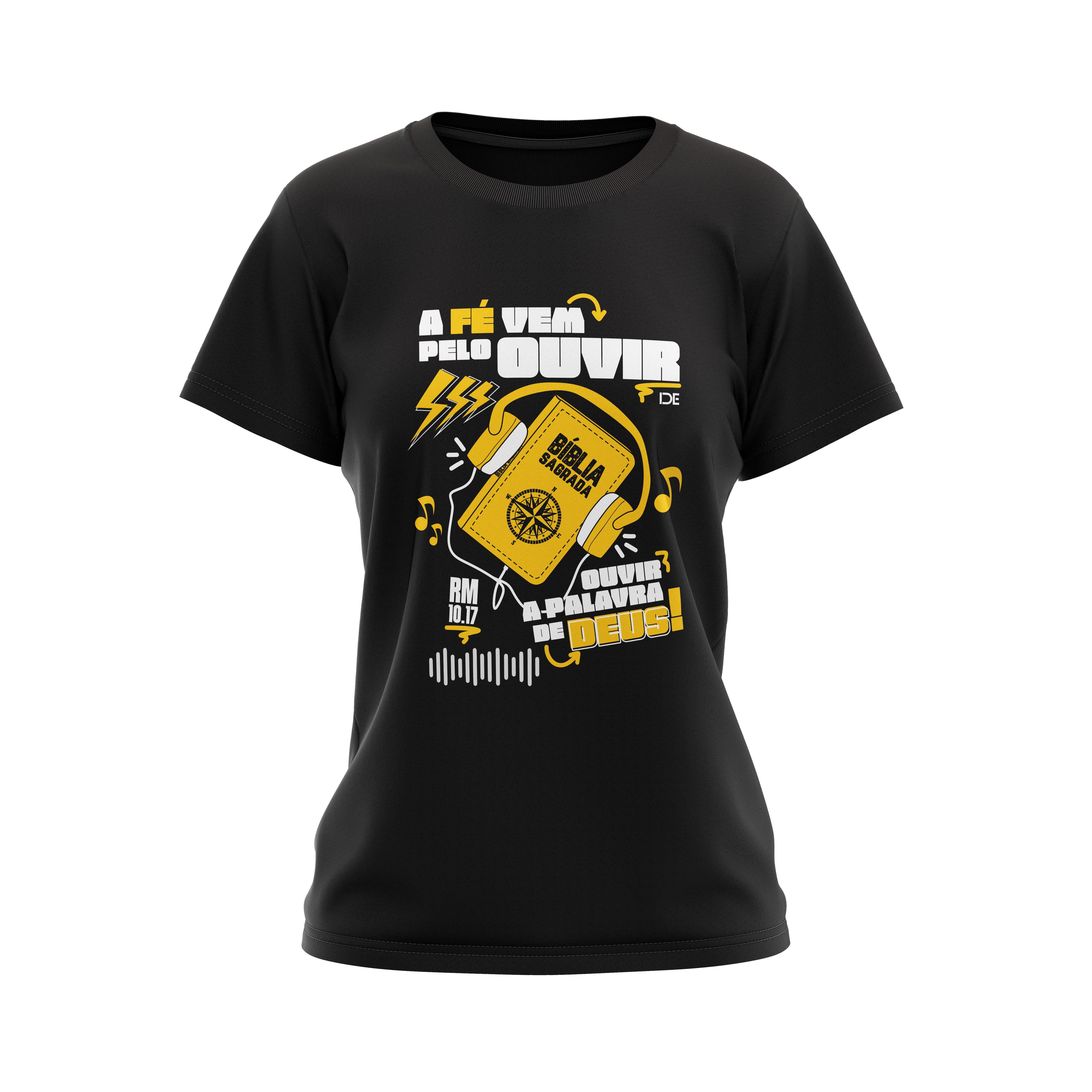 CAMISETA - A FÉ VEM PELO OUVIR - FEMININA Baby Look