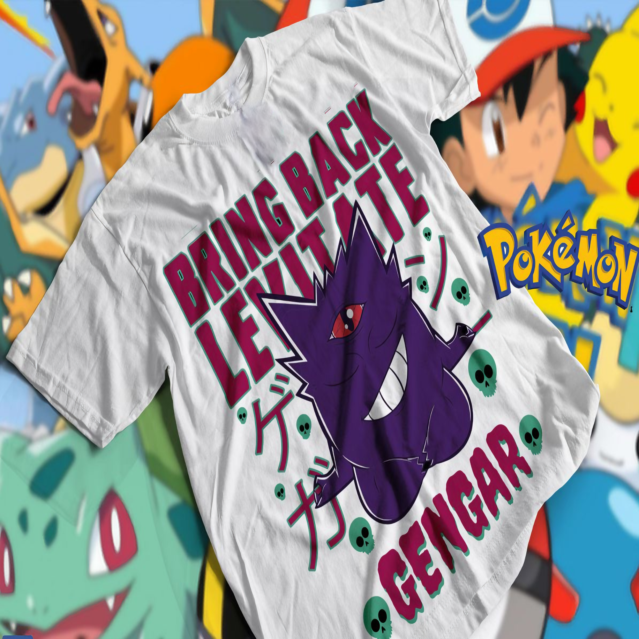 T-shirt Premium Unissex Pokémon Gengar Levitate
