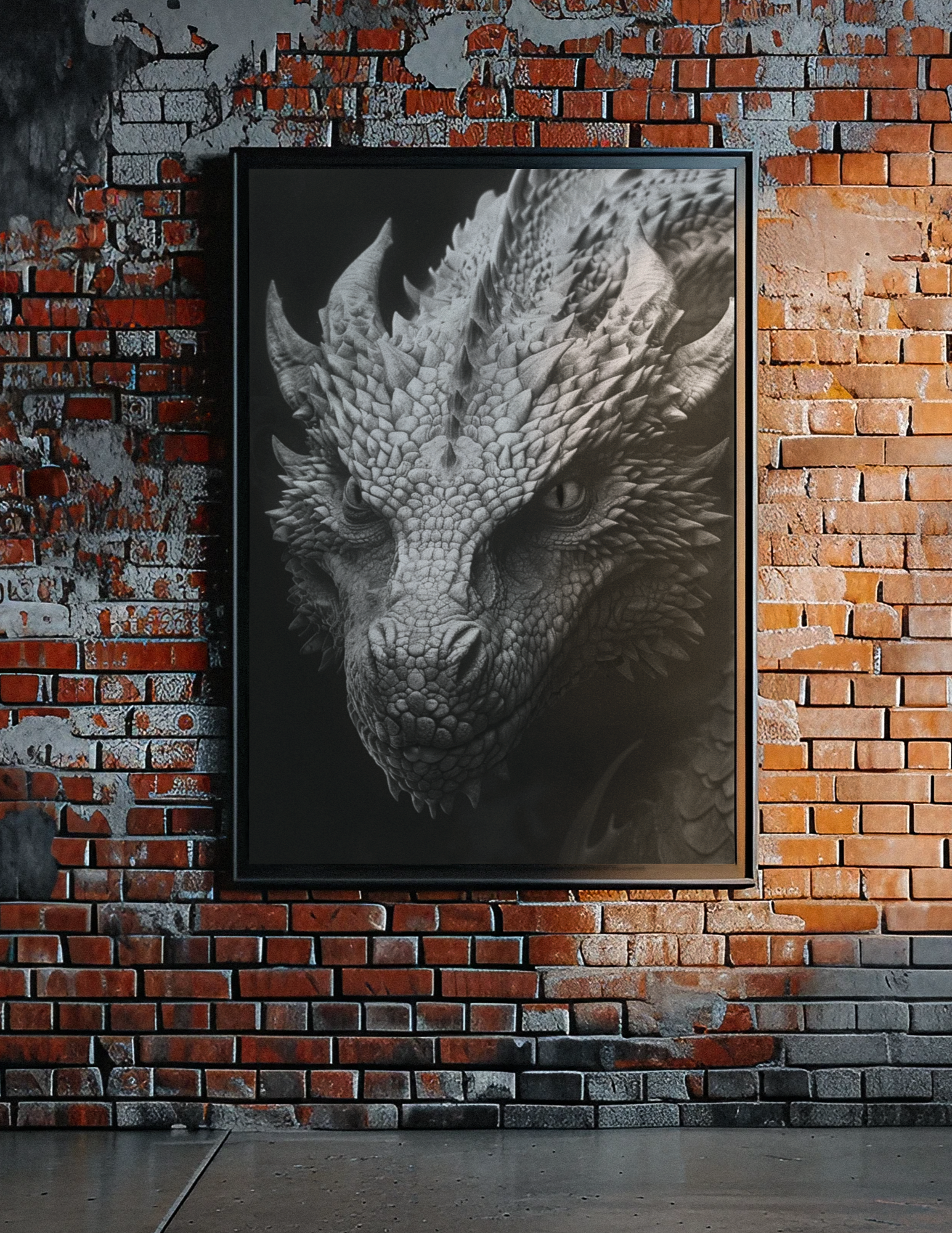 Pôster Retrato Dragão Monocromático Realista