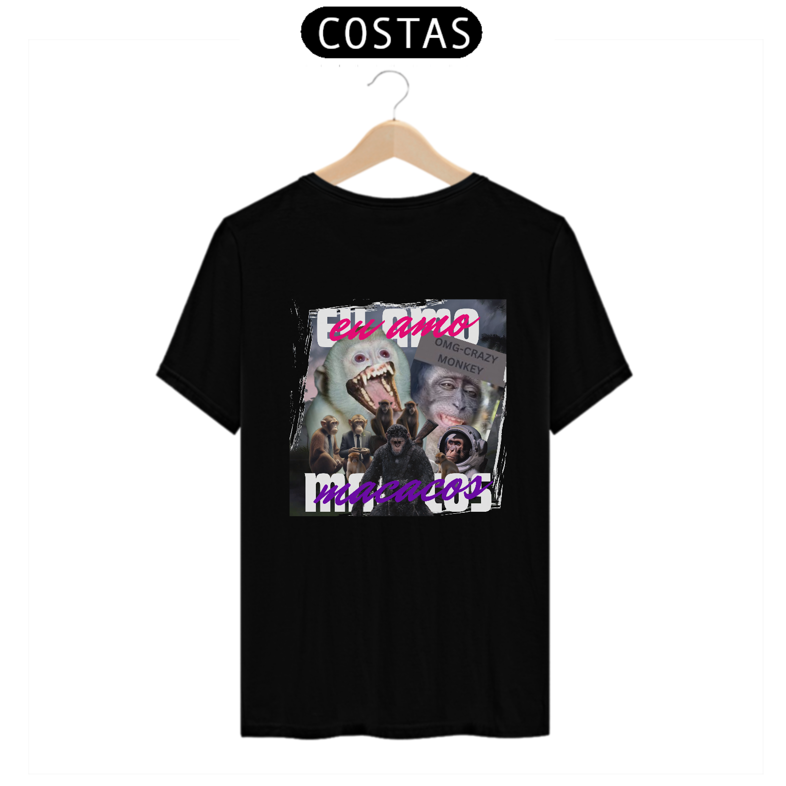 CAMISA PRIME - EU AMO MACACOS (PRETA)