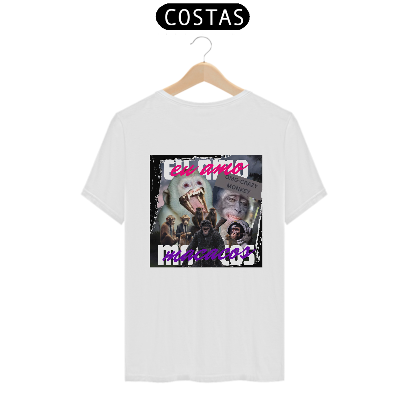 CAMISETA PRIME - EU AMO MACACOS (BRANCA)