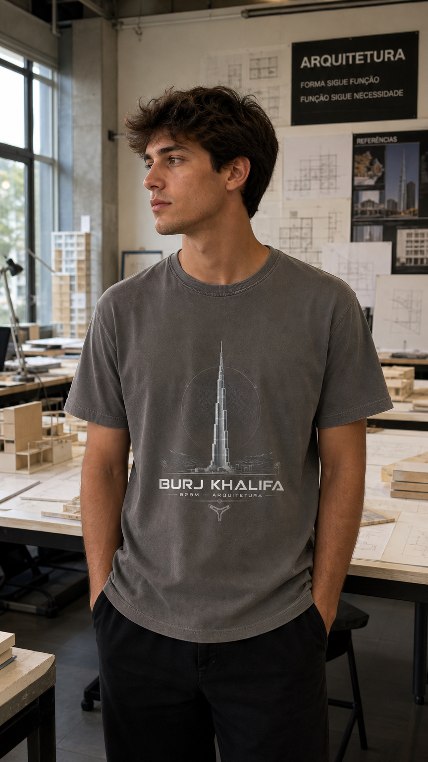 CAMISA T-SHIRT ESTONADA ARQUITETURA BURJ KHALIFA | LINHA ARQUITETURA E URBANISMO