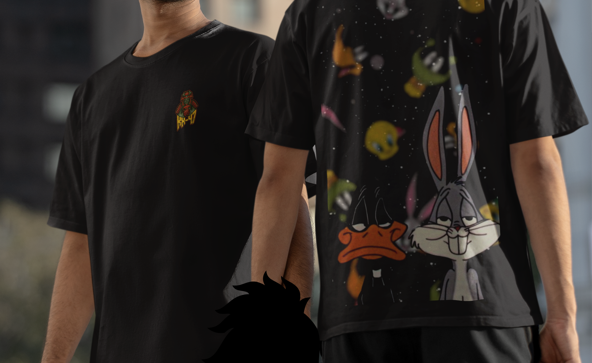 camiseta unisex patolino e pernalonga 