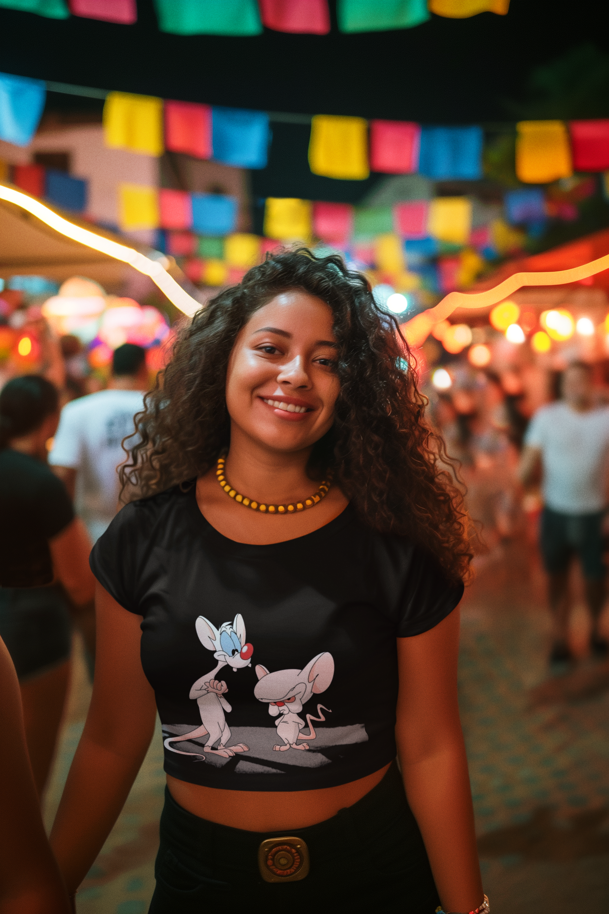 camiseta cropped femenina , Pinky e Cérebro ratos 