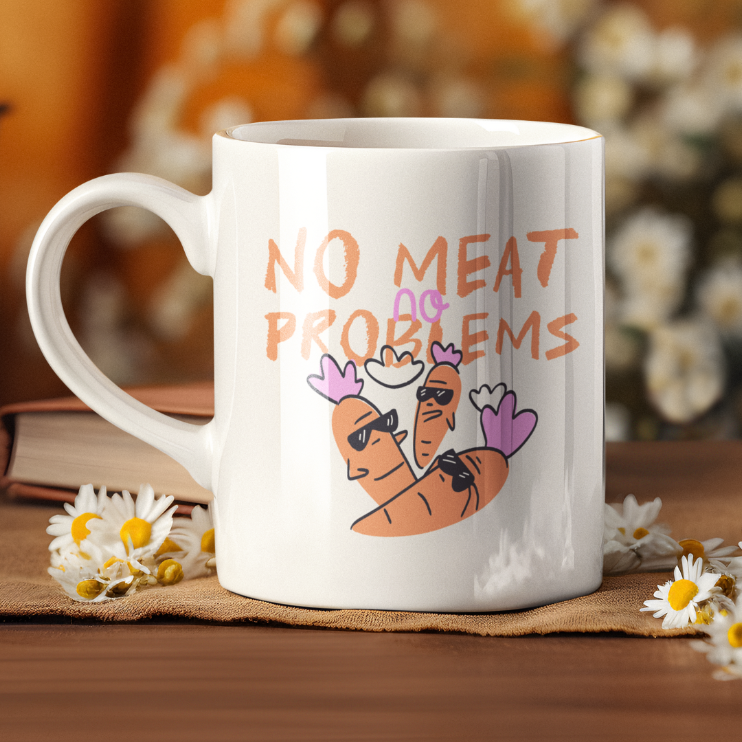Nome do produto: CANECA “NO MEAT NO PROBLEMS“ - VEGANSTYLE