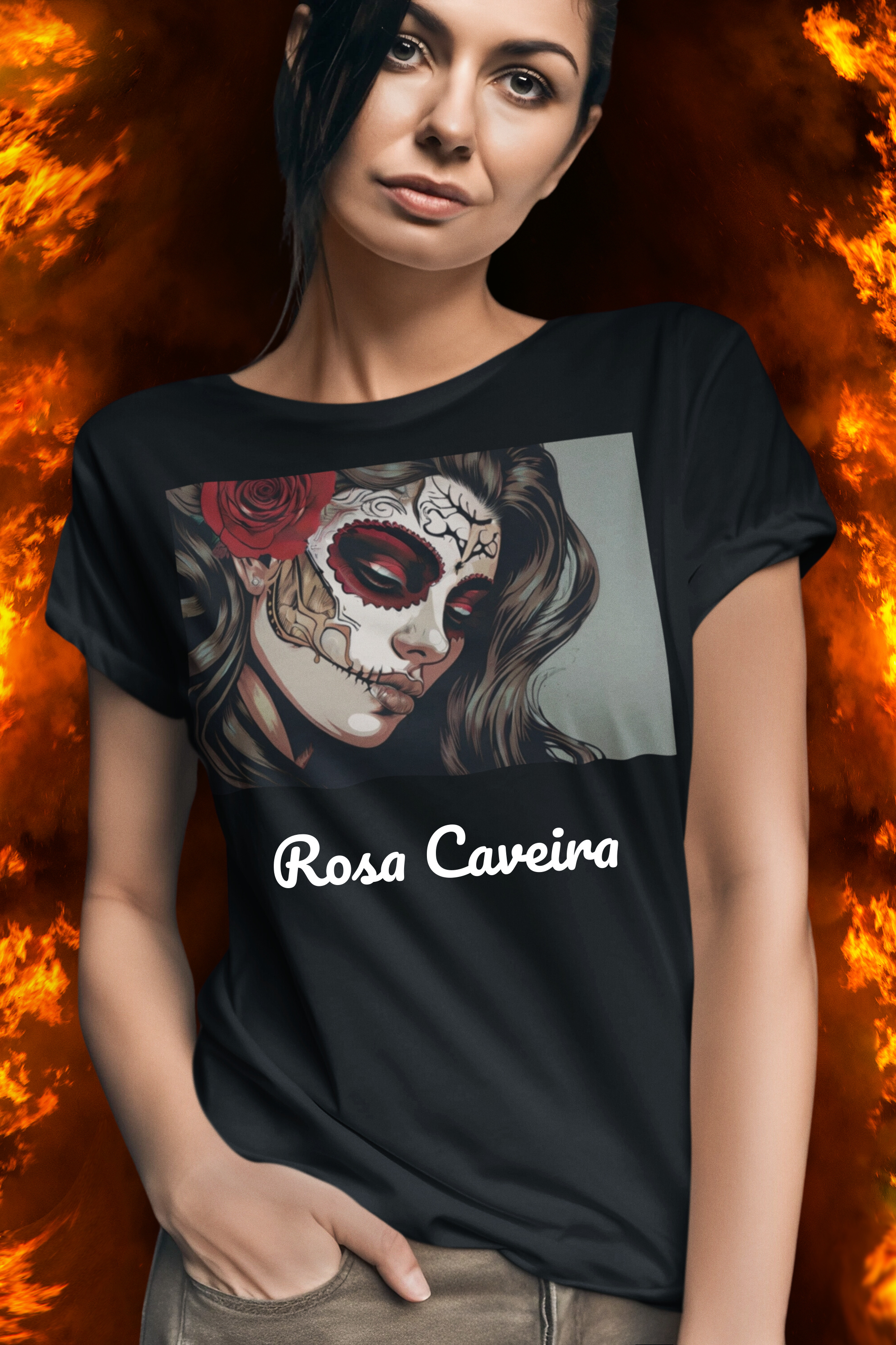 Baby look Rosa Caveira