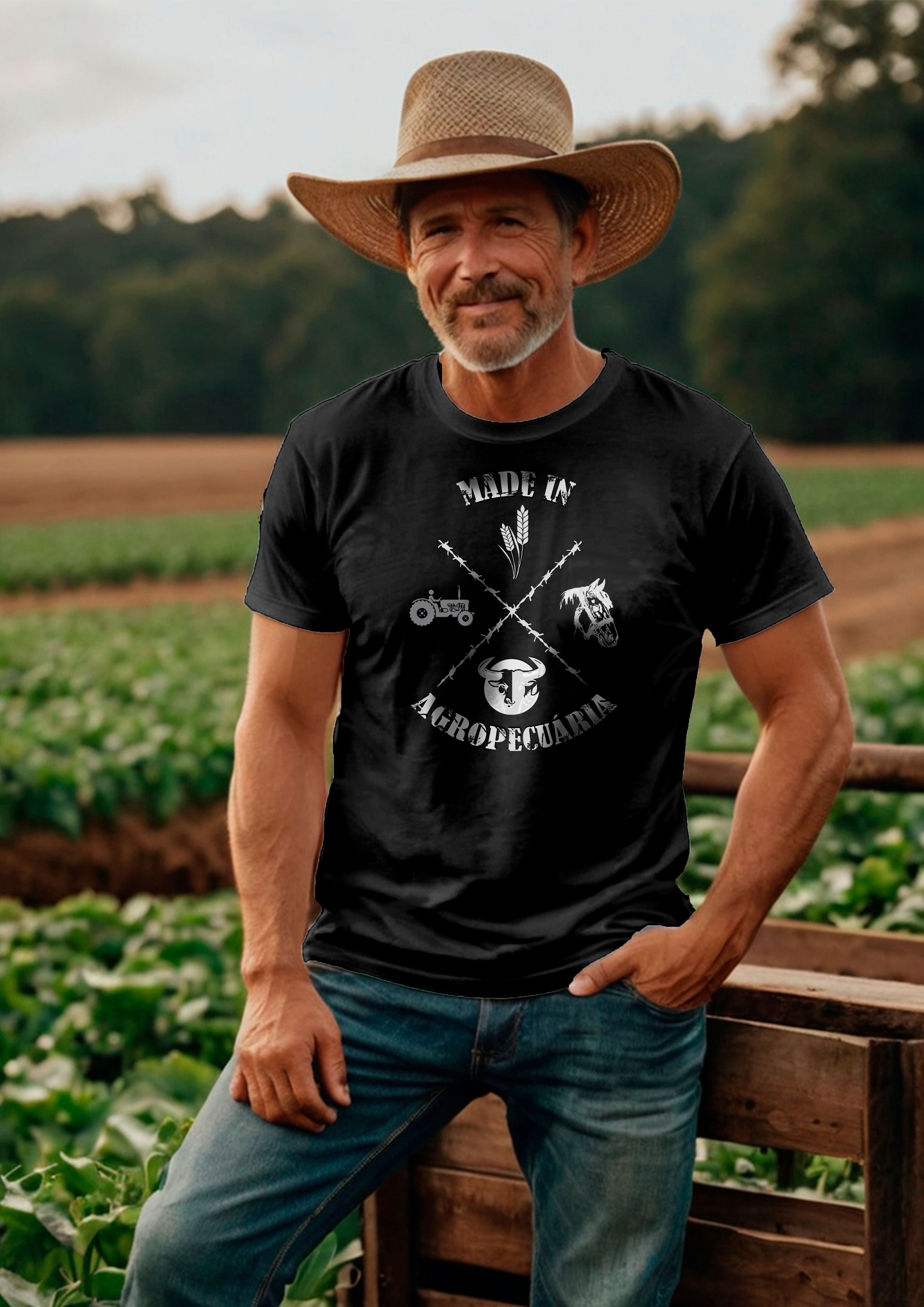 Camisa Made In Retrô Agropecuária Estampa Branca - Malha Em Algodão Peruano