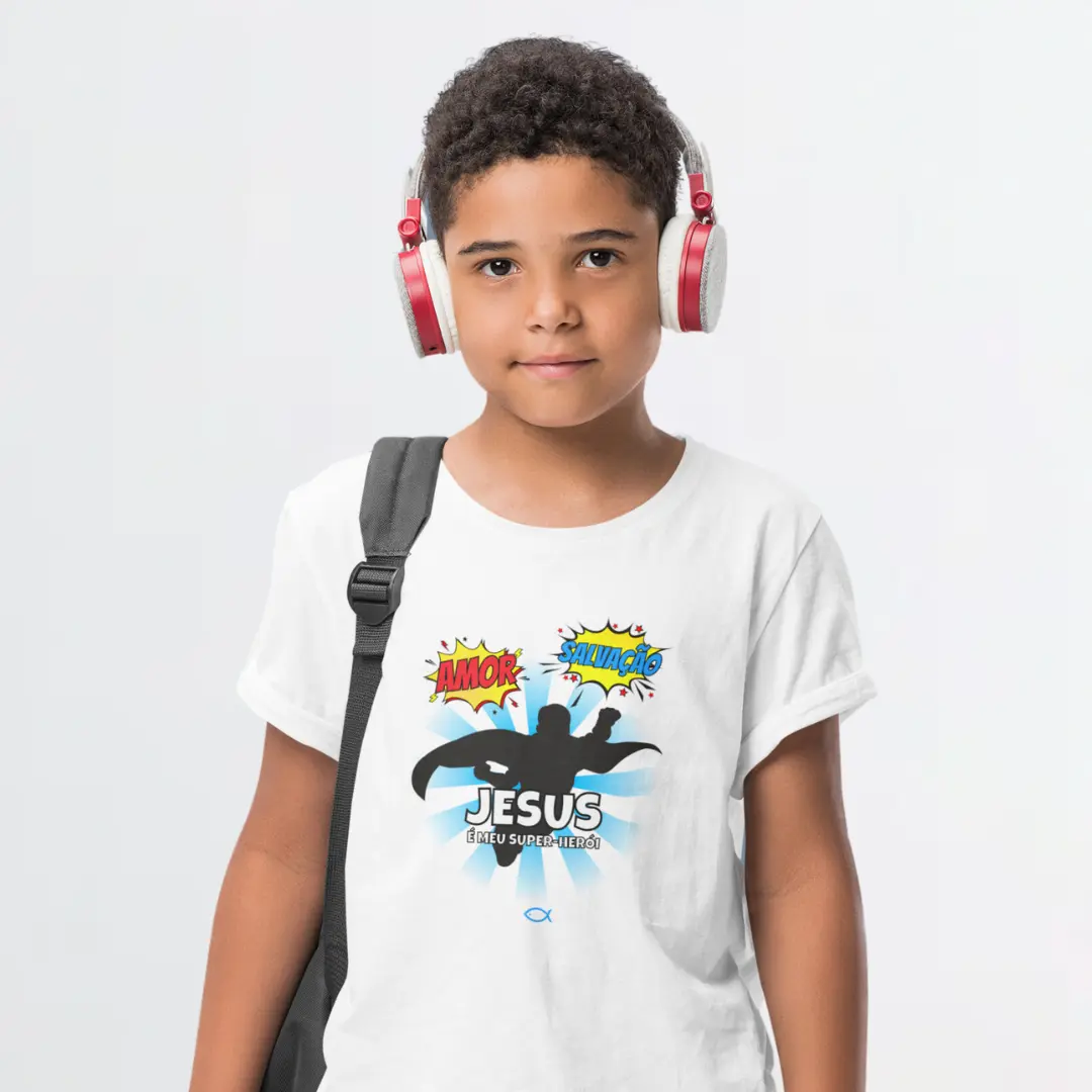 Camiseta Infantil - Jesus é meu super-herói