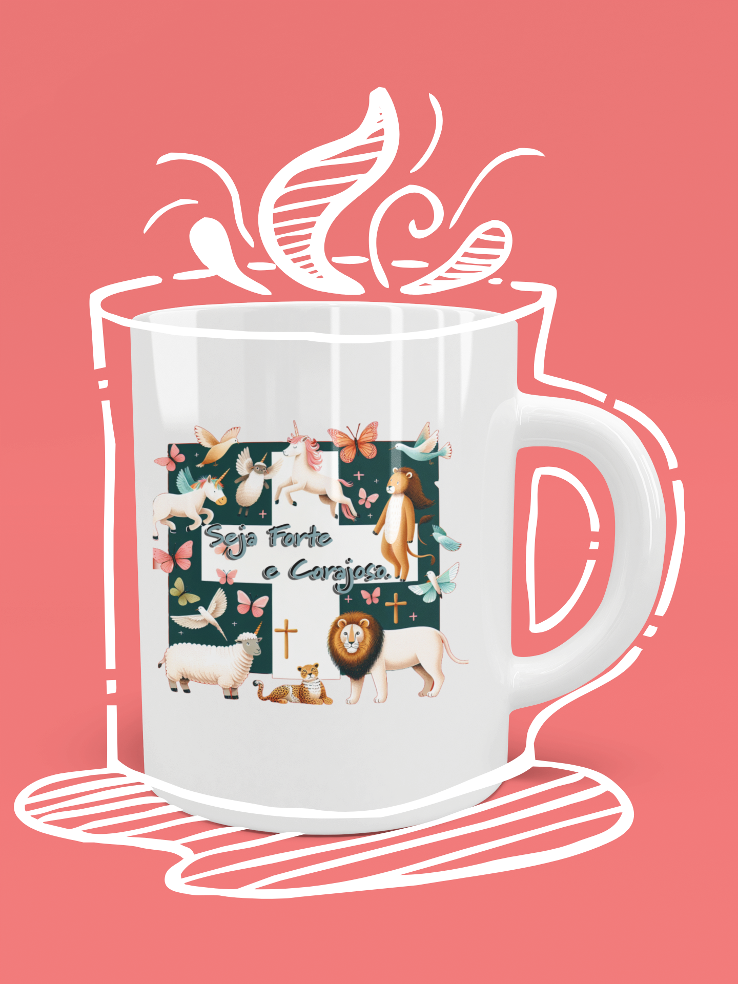 Caneca Mágica Humilitas Cloth: Seja Forte e Corajoso - Coleção Laços de Fé