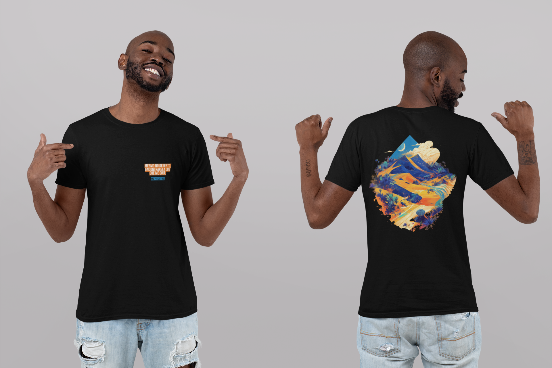 T-Shirt Unissex Humilitas Cloth: Mesmo no deserto, encontrarei a luz que me guia | Coleção Fé em Estilo