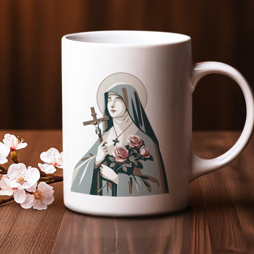 Caneca Mágica Humilitas Cloth: Santa Terezinha - Coleção Santidade nas Ruas (Modelo 1)