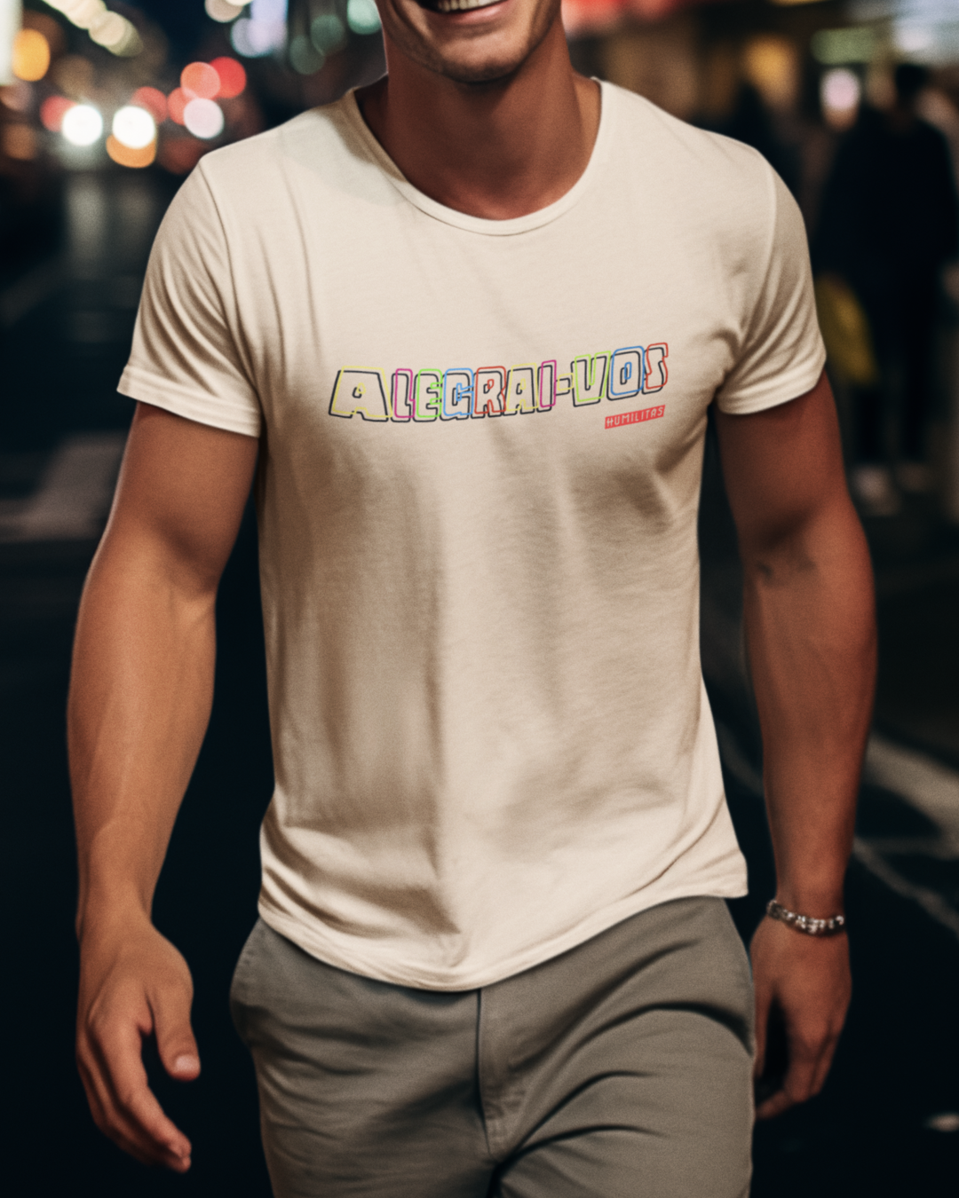 T-Shirt Unissex Pima Humilitas Cloth: Alegrai-vos | Coleção Fé em Estilo