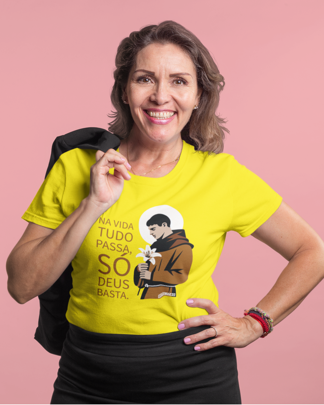 Nome do produto: T-Shirt Feminina Baby Long Humilitas Cloth: Santo Antônio | Santidade nas Ruas