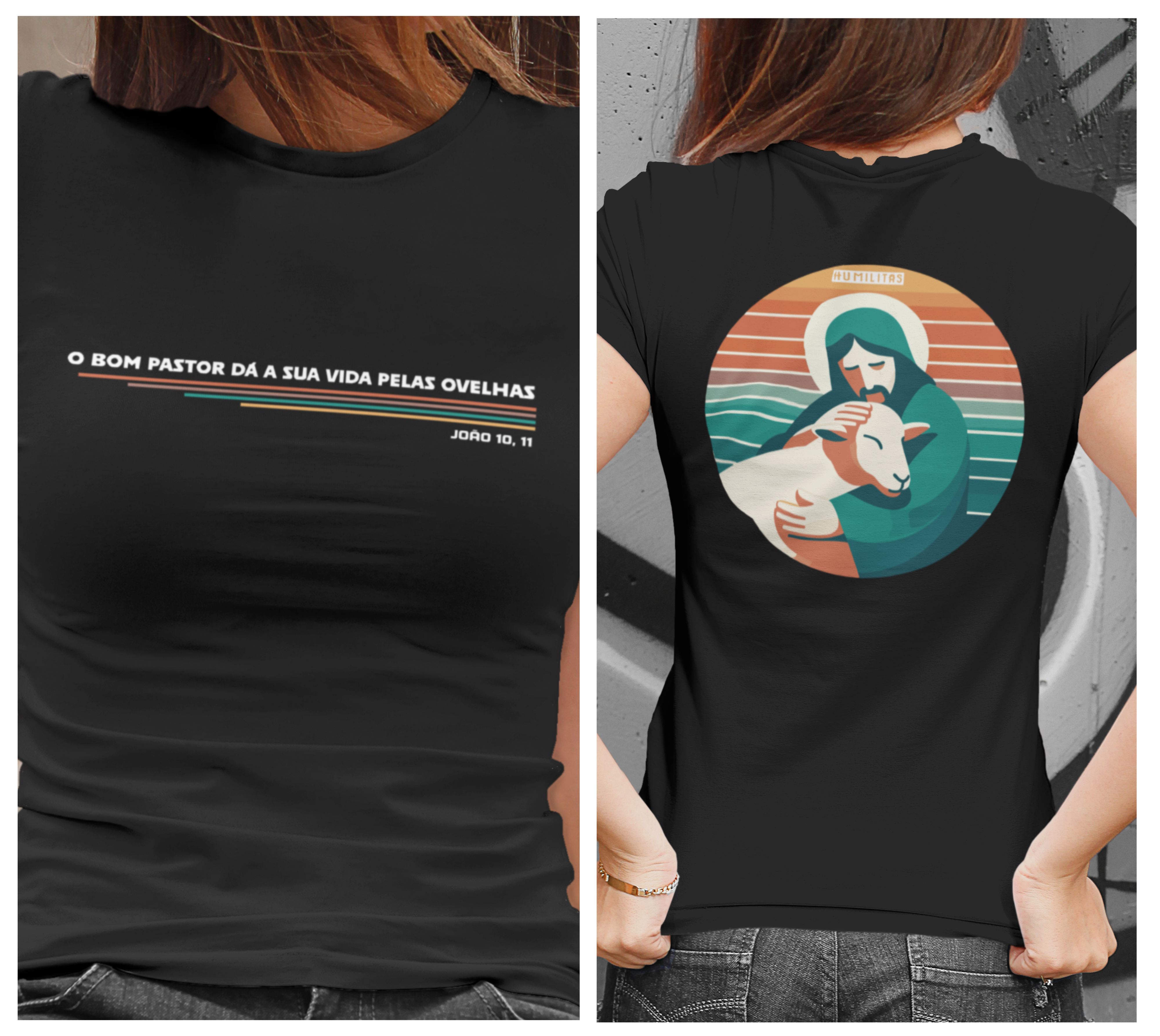 T-Shirt Feminina Baby Long Humilitas Cloth: Coleção Voz Divina - O Bom Pastor