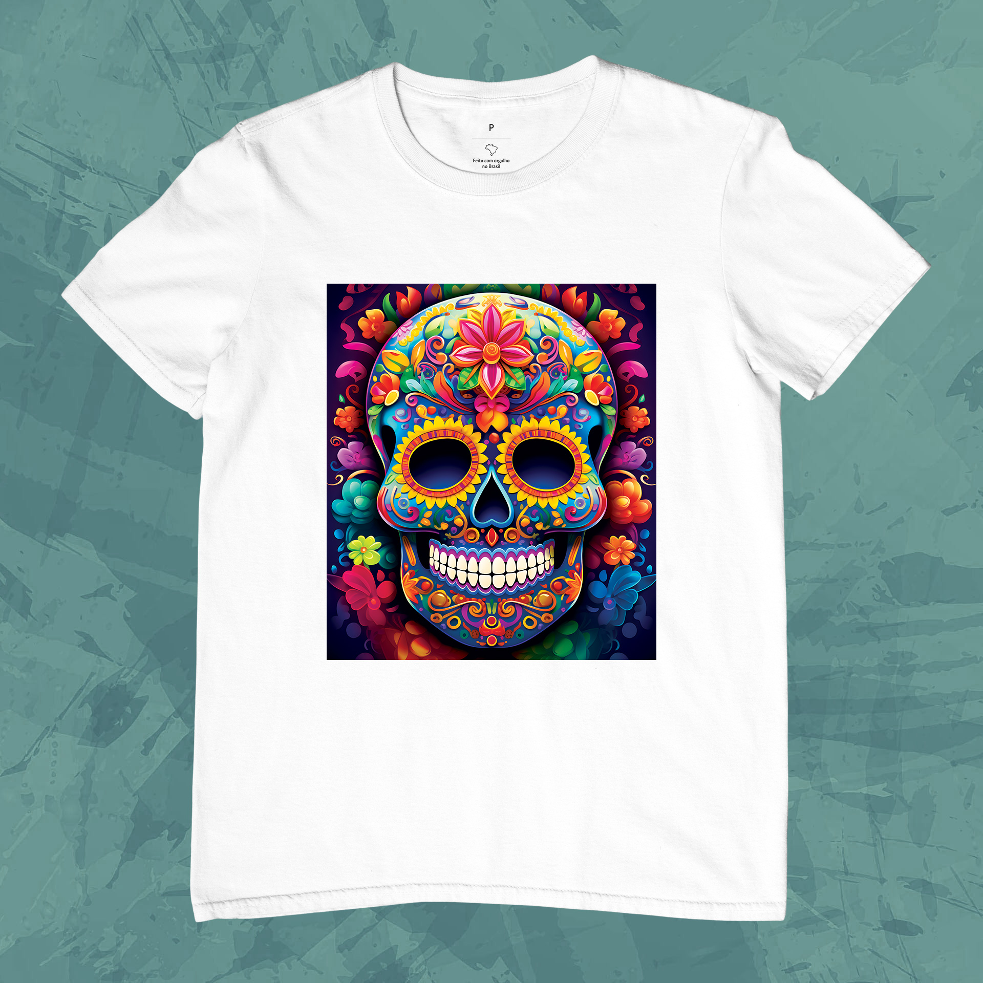 Camiseta Unissex - Caveira Mexicana Vibrante