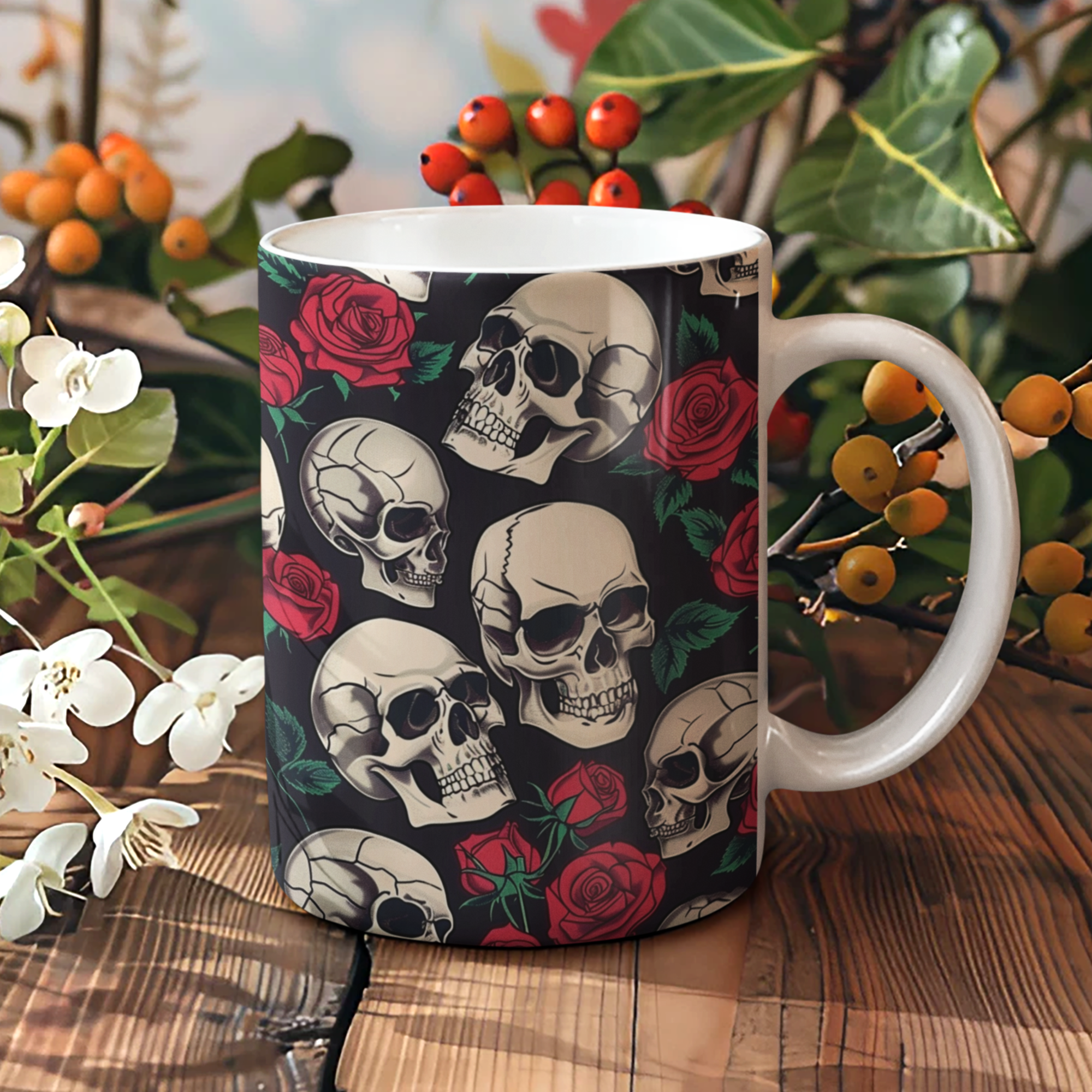 Caneca Rosas e Caveiras