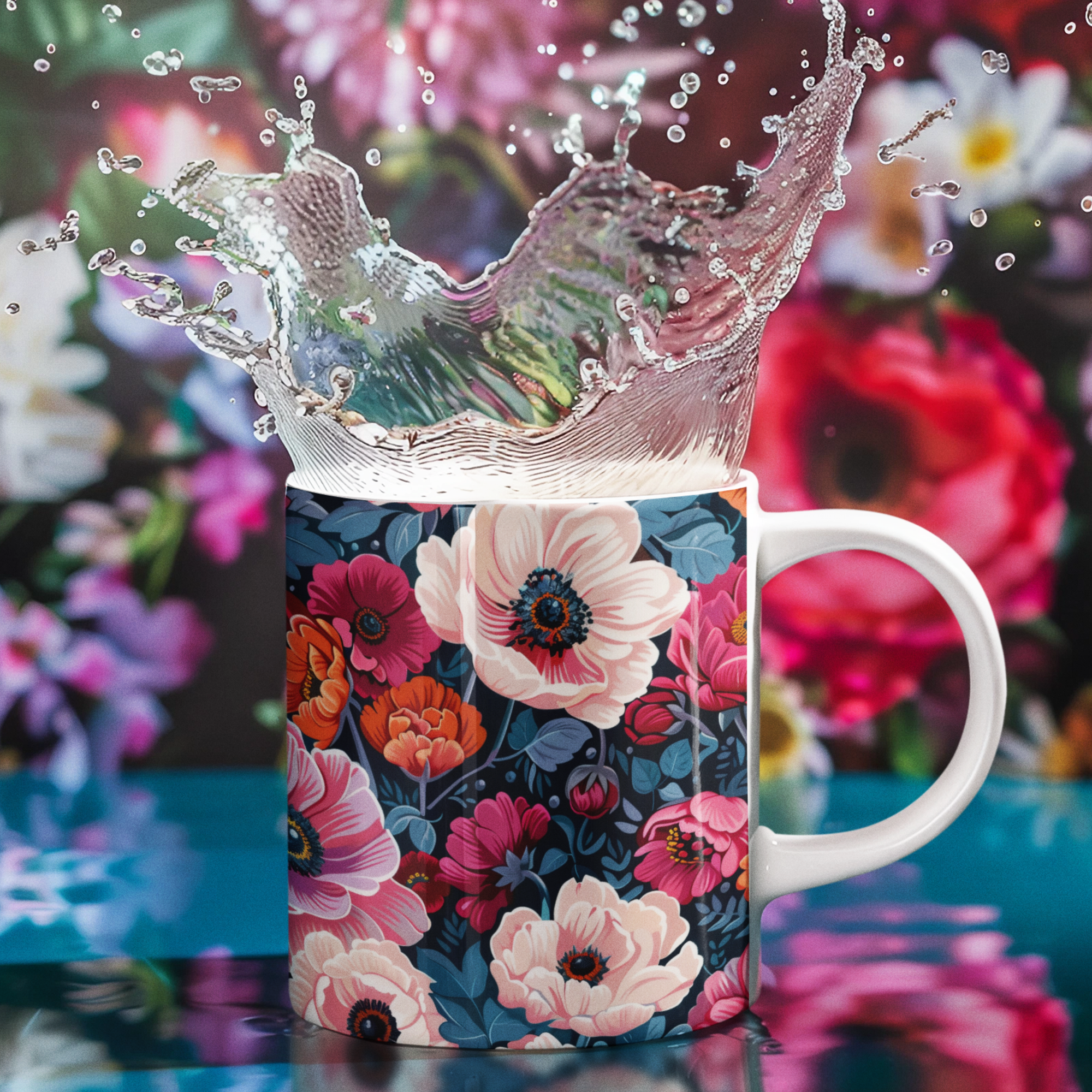 Caneca Flores Rosa Fúcsia