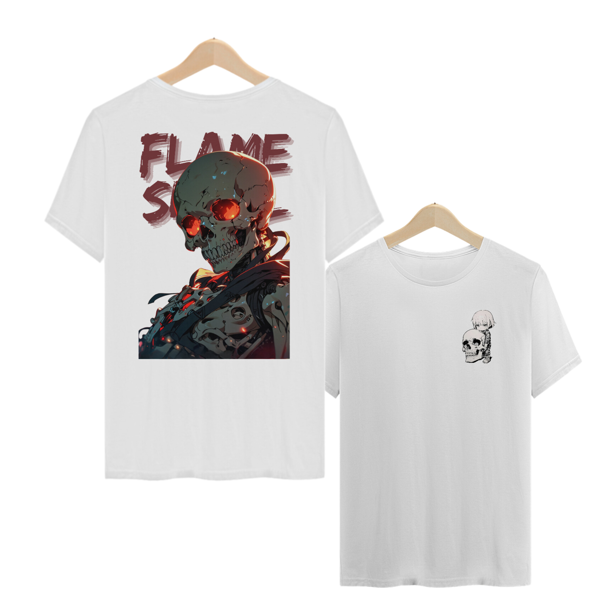 Camisa T-Shirt Quality - Flame Skull (Frente-Costas)