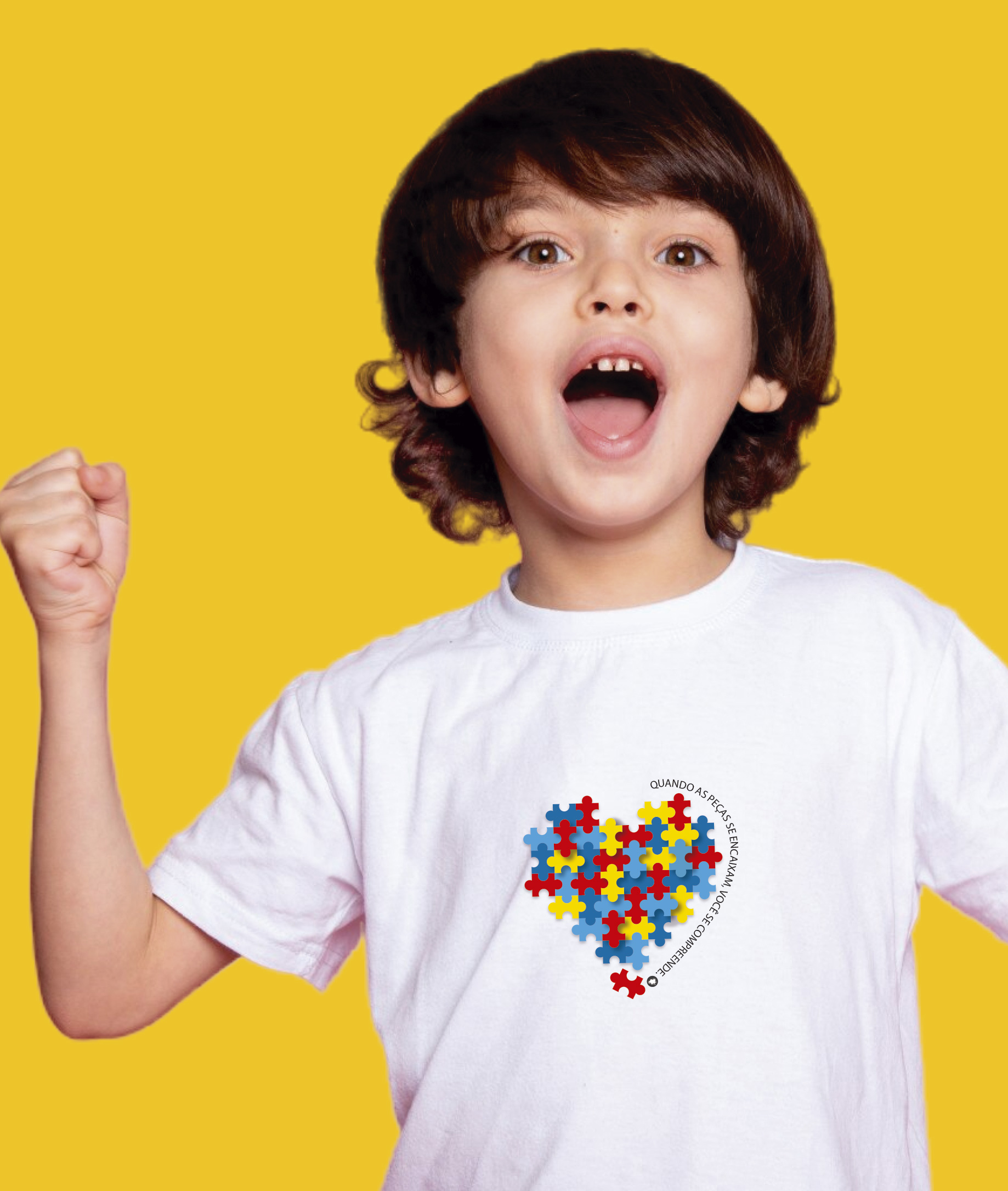 Camiseta Infantil : Menino (2 a 8) : Peças se Encaixam TEA (Espectro Autista)