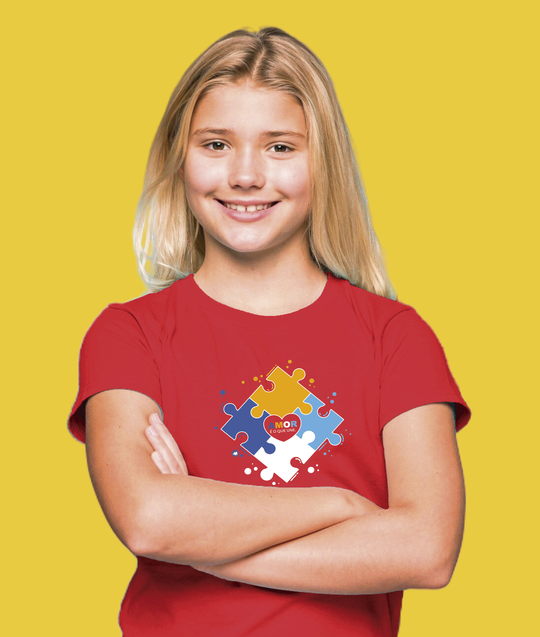 Camiseta Infantil : Menina (10 a 14) : Amor nos Une TEA (Espectro Autista)