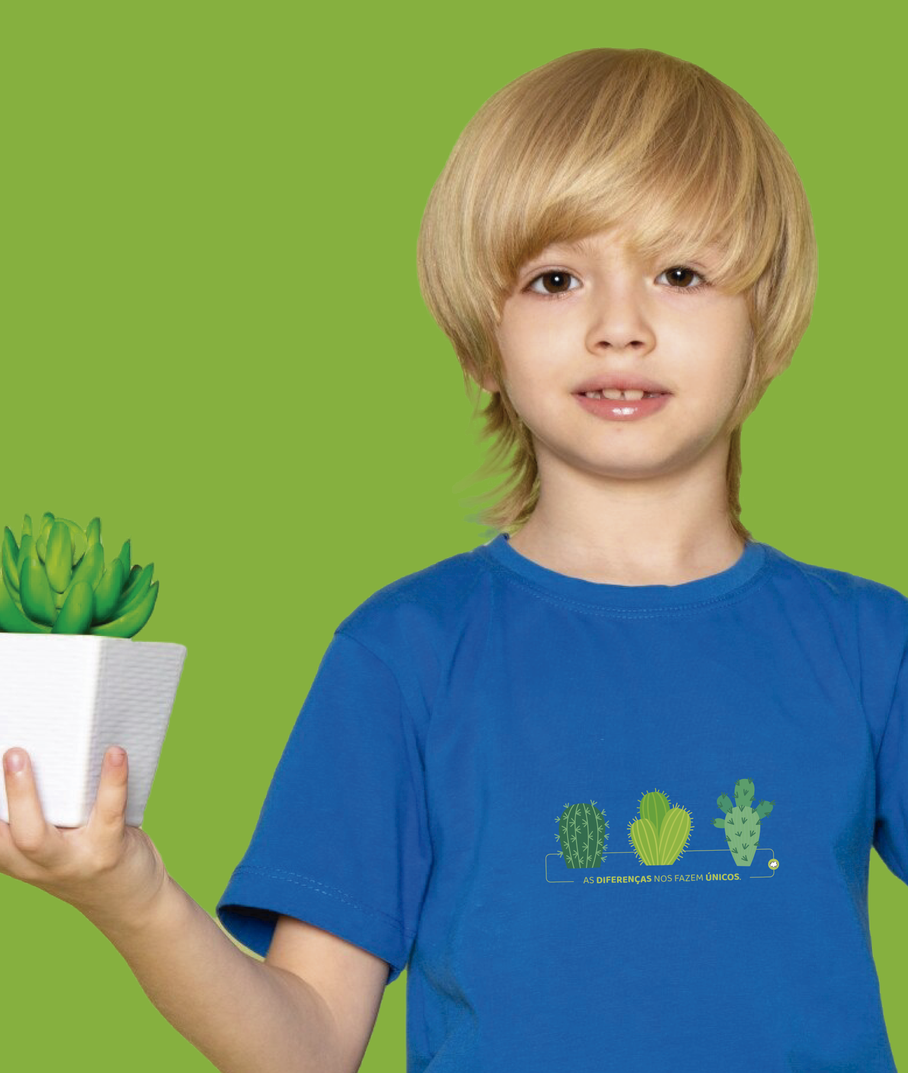 Camiseta Infantil : Menino (2 a 8) : Cactos (Inclusão / Autista / TDAH / Superdotação)