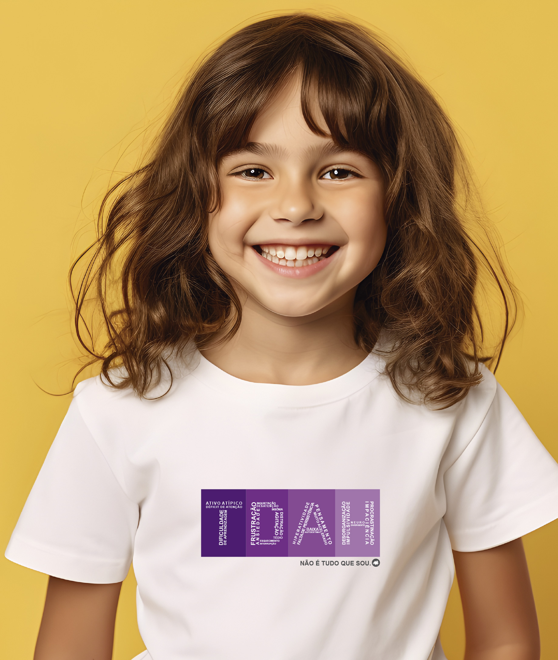 Camiseta Infantil : Menina (2 a 8) : TDAH Não é Tudo que Sou