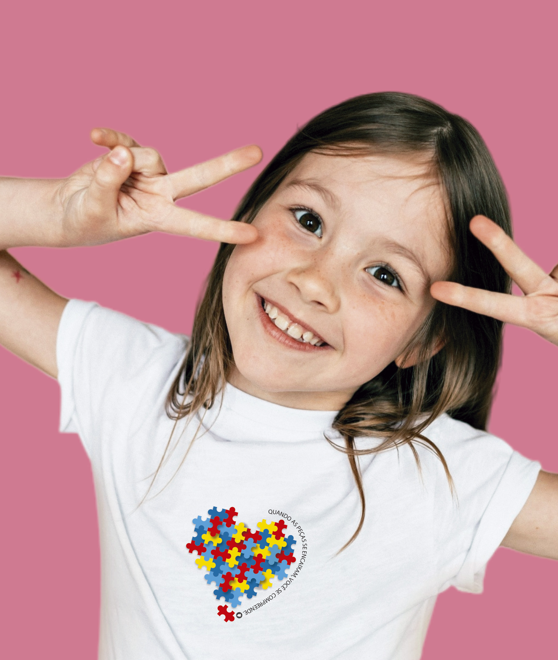 Camiseta Infantil : Menina (2 a 8) : Peças se Encaixam TEA (Espectro Autista)
