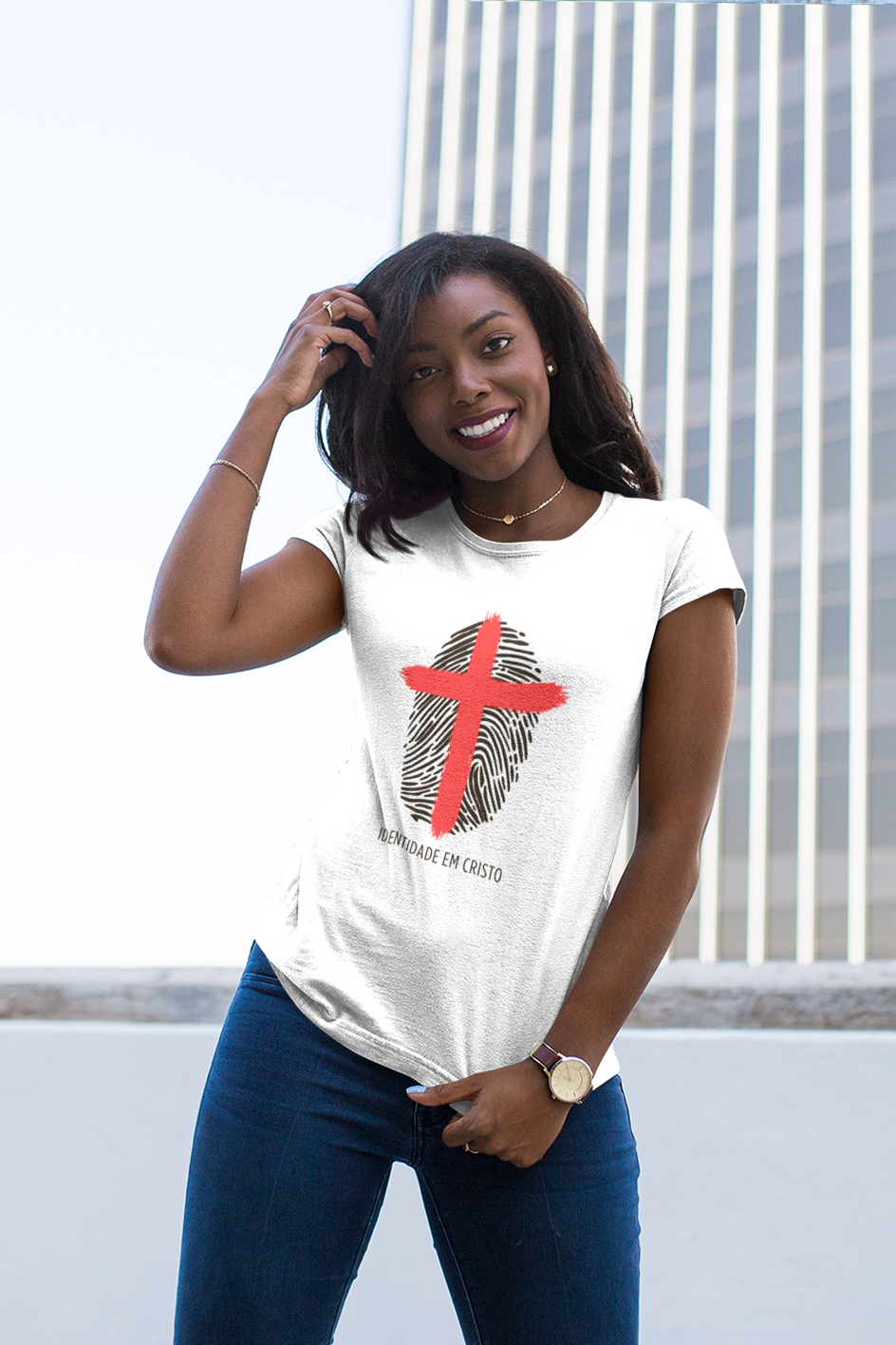 Nome do produto  Camiseta Feminina  Baby Long - Identidade em Cristo - Branca