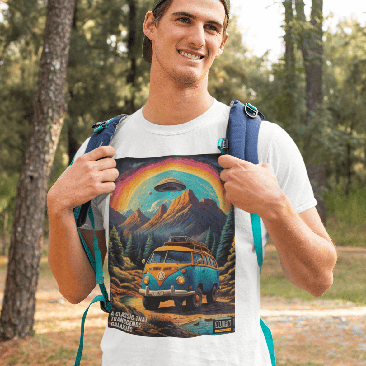 Camisa Disco Voador e uma Kombi