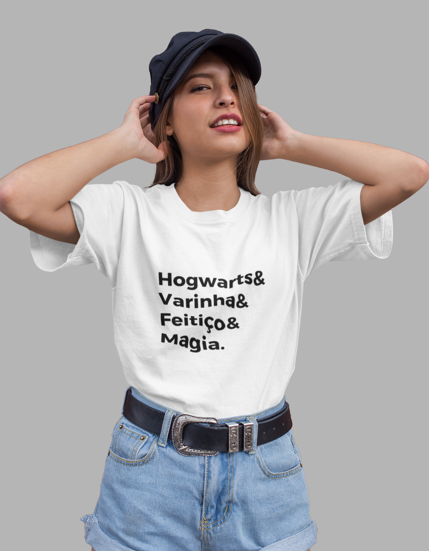 Camiseta Baby Long Hogwarts & Varinha & Feitiço & Magia