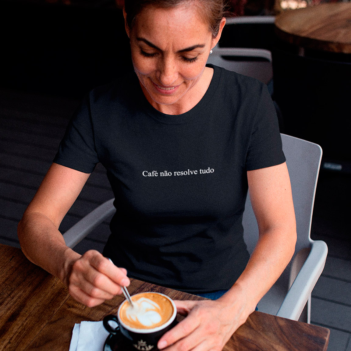 Baby Look Café Não Resolve Tudo - Black