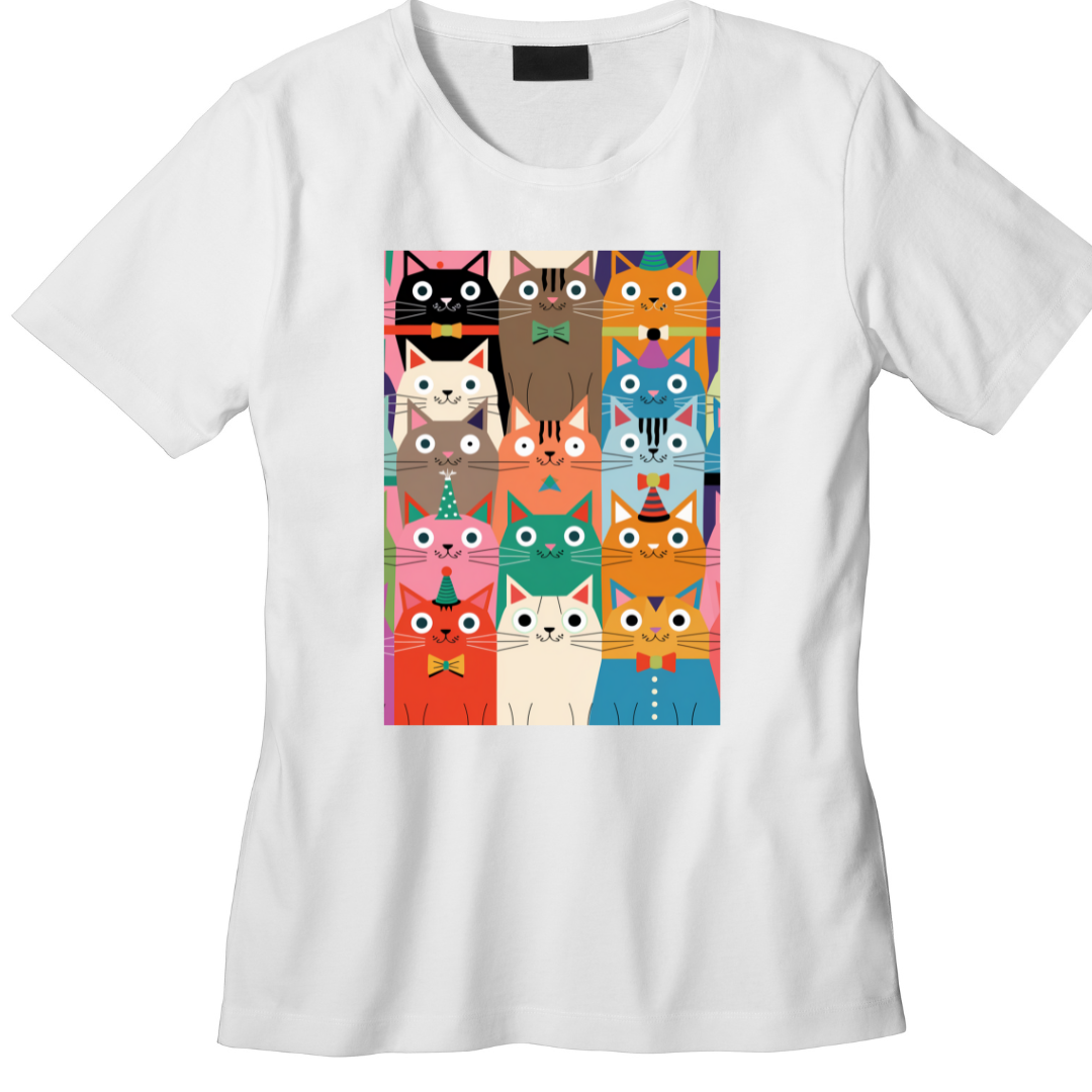 Camiseta Estampada Gatos Coloridos - Estilo Divertido e Exclusivo