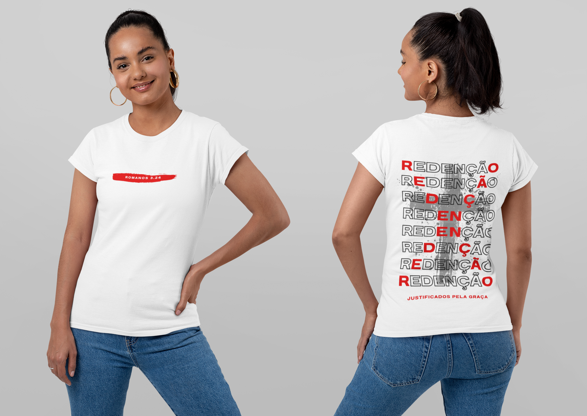 Camiseta Feminina Redenção - Romanos 3:24 | Justificados pela Graça