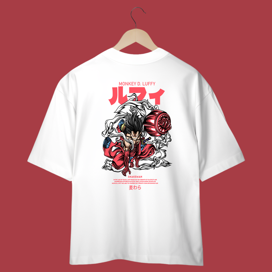 Camiseta Oversized - One Piece - Luffy Snake Man - Branca/Off- White