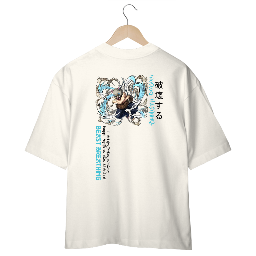 Camiseta Oversized Branca/Off-White - Inosuke Hashibira