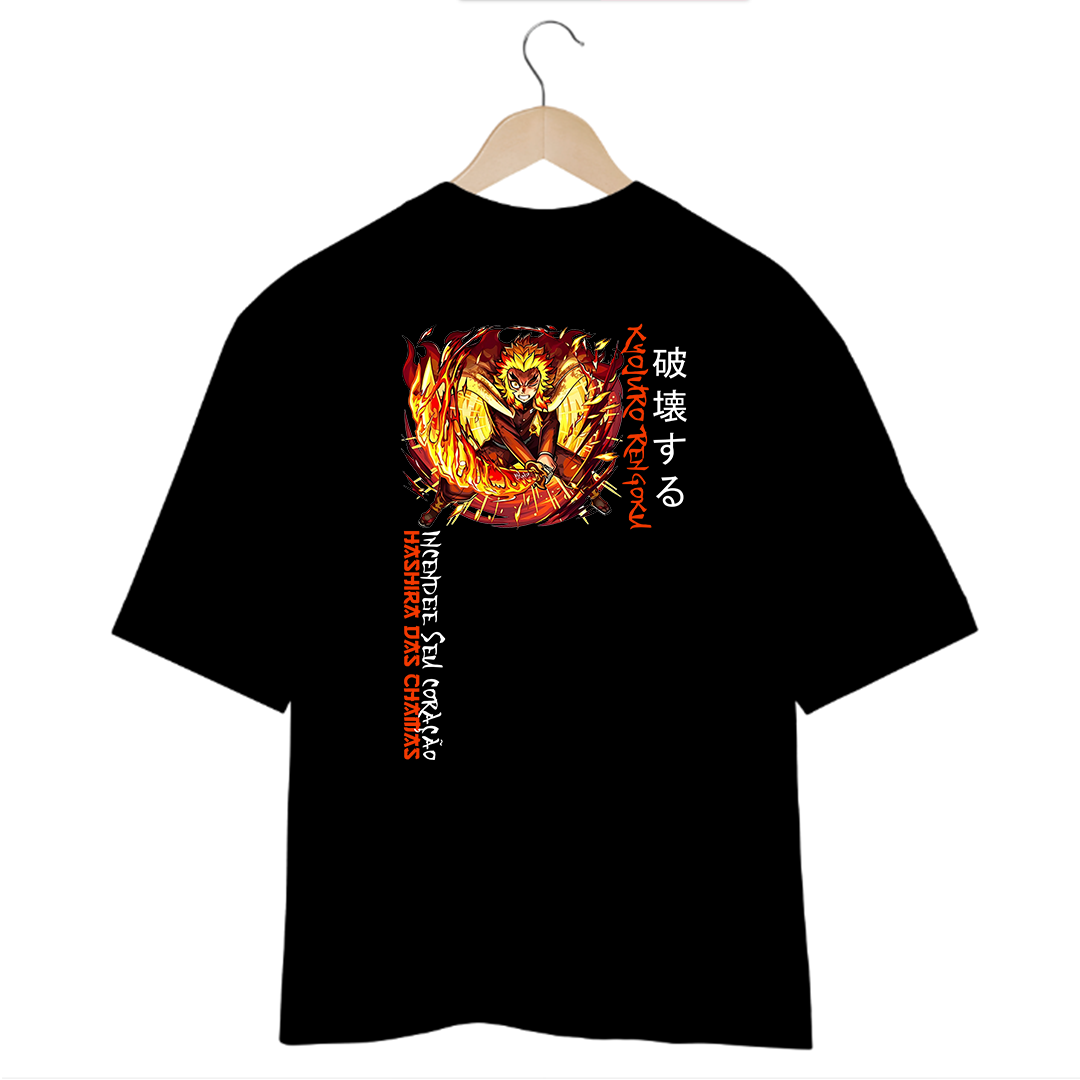 Camiseta Oversized Preta - Hashira das Chamas 