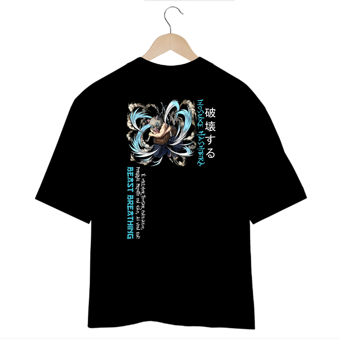 Camiseta Oversized Preta - Inosuke Hashibira