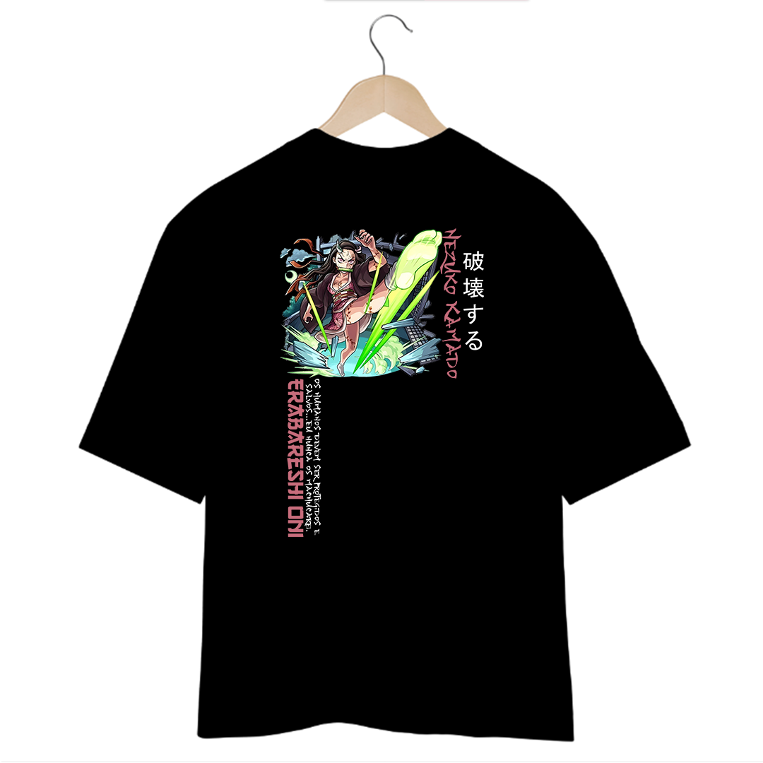 Camiseta Oversized Preta Nezuko Kamado - Erabareshi Oni