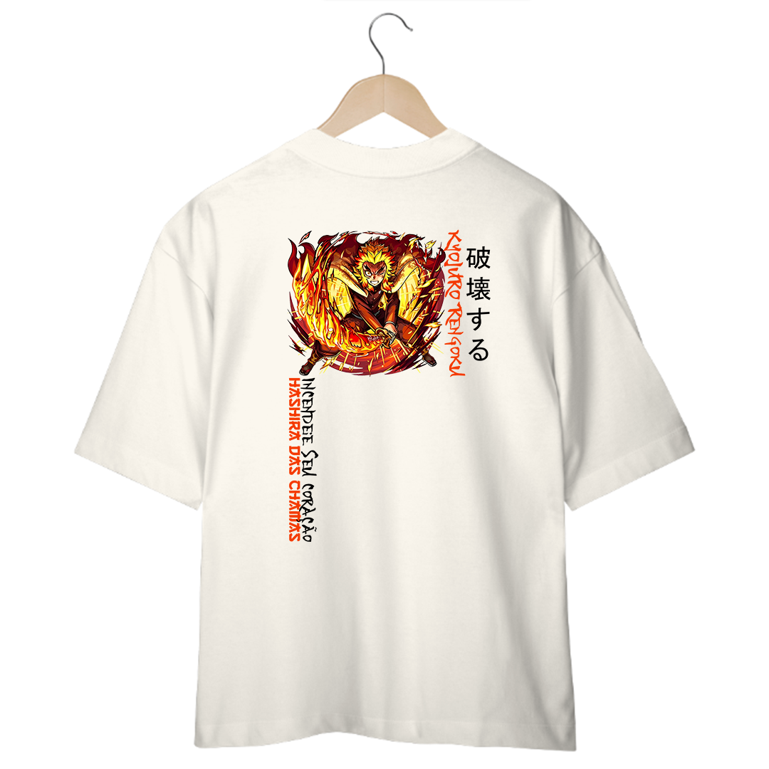 Camiseta Oversized Branca/Off-white - Hashira das Chamas